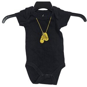 Nike Jordan Baby Boy Black Gold Glitter Dog Tag Bodysuit 3-6 Months Short Sleeve
